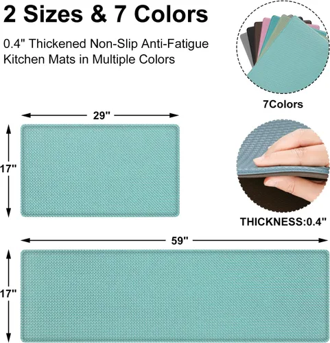 Miniatura 2 de Juego de alfombras y tapetes de cocina de 2 piezas - Alfombra de cocina antifatiga acolchada para piso lavable 17"x29" + 17"x59", turquesa
