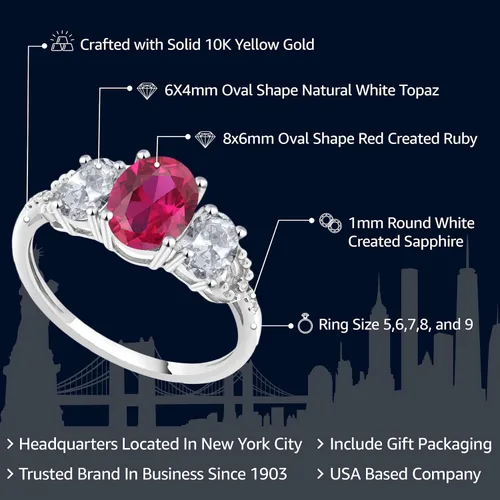 Miniatura 53 de Anillo de compromiso ovalado de oro blanco de 10 quilates con piedra natal y topacio blanco de 3 piedras con detalles de diamante Centro de 0.315