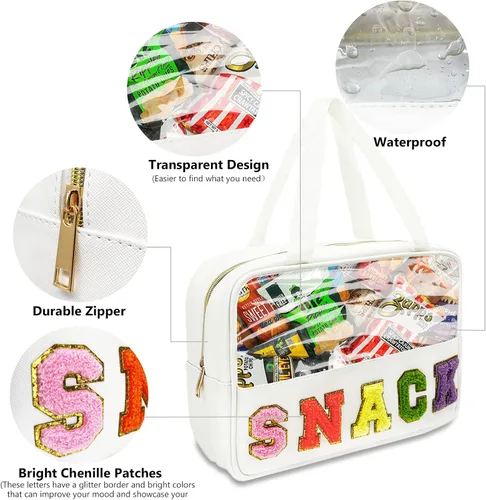 Miniatura 6 de Neceser con parche de chenilla, Blanco, Preppy
