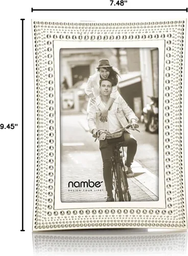 Miniatura 7 de nambe Marco de fotos con cuentas, 4 x 6 pulgadas, marco de fotos con vidrio templado, diseño vintage y contemporáneo, exhibición de mesa