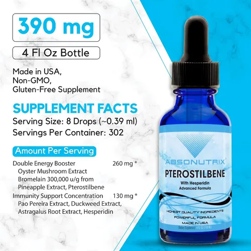 Miniatura 2 de Pterostilbeno con Hesperidina 390 mg, líquido de 4 onzas, 300 porciones, fabricado en Estados Unidos, absorción rápida, ingredientes potentes