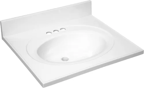 Miniatura 24 de Design House Tapa de tocador con lavabo, protector contra salpicaduras de 4 pulgadas, mármol cultivado, resistente a las manchas, agujeros Blanco