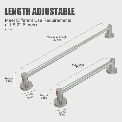 Miniatura 3 de Honmein Barra de Toalla - Soporte de Toalla Ajustable de Acero Inoxidable 304 para Baño (30cm-57.4cm) Soporte de Toalla Montado en la Pared Plata