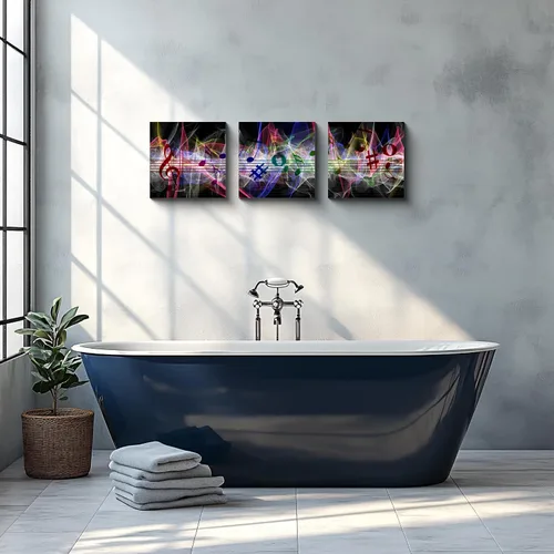 Miniatura 6 de 3 piezas de lienzo musical para pared, impresiones de notas musicales abstractas, coloridas ilustraciones de ondas sonoras, claves agudas