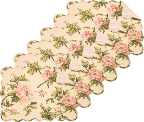 Miniatura 19 de C&F Home Olivia - Juego de 6 manteles individuales rectangulares de algodón acolchado reversible con diseño vintage de flores azules y blancas