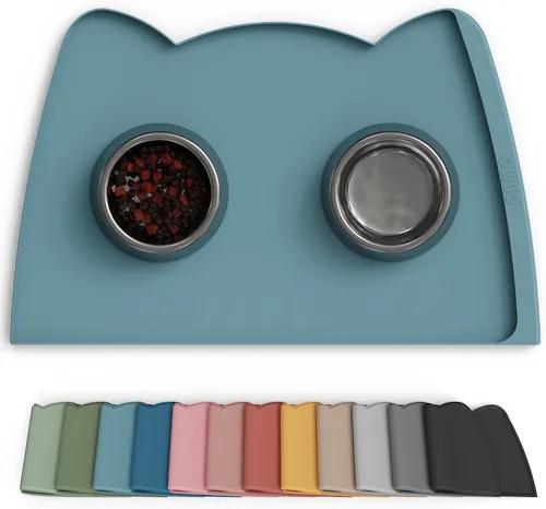 Miniatura 15 de OHMO - Tapete de silicona para comida para gatos, tapete de alimentación de mascotas para el piso, antideslizante e impermeable, bandeja para agua
