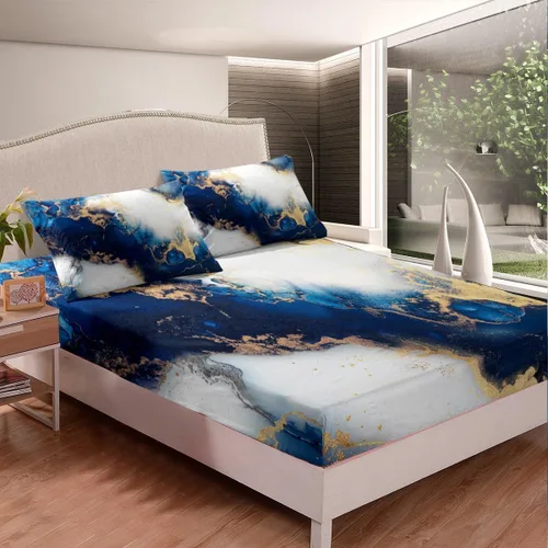 Miniatura 4 de Erosebridal Juego de sábanas de mármol rosa dorado para niños y niñas, juego de sábanas de mármol metálico, sábanas con textura de mármol degradado