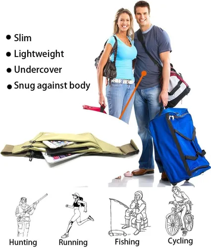 Miniatura 72 de Bolsa de cintura ultrafino con ranuras c/visualización para tarjeta de crédito, para deportes, aire libre, correr, caminar, viajes.