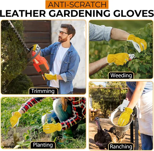 Miniatura 5 de HANDLANDY Guantes de jardinería de cuero para hombre, guantes de trabajo utilitarios para mecánicos, construcción, conductor