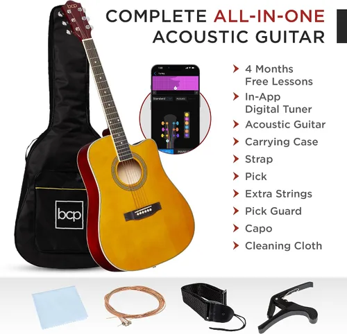 Miniatura 3 de Best Choice Products Guitarra Acústica para Principiantes de 41 Pulgadas, Tamaño Completo, Toda de Madera con Cutaway, Juego de Inicio con Funda
