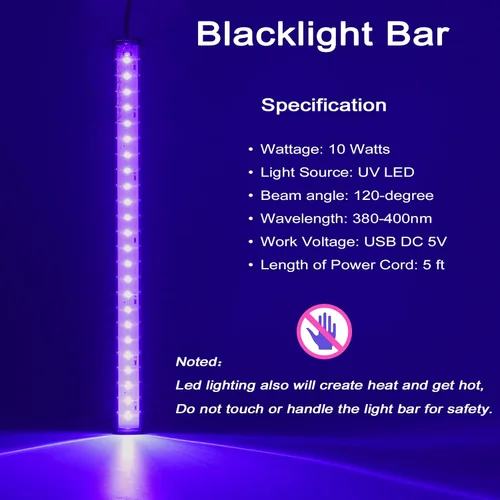 Miniatura 2 de Barra de Luz Negra USB GREENIC, Tira de Luces UV LED Negras Mejoradas de 10W 1ft, Pequeñas Luces Negras para Fiesta de Brillo, Pósters, Tapiz