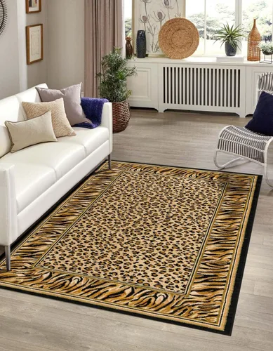 Miniatura 2 de Unique Loom Wildlife Collection - Alfombra con diseño de borde con temática de animales inspirada en el mundo salvaje, con diseño de guepardo