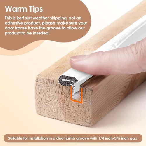 Miniatura 6 de Burletes Kerf para Puerta para Espacios Grandes, Tira de Sellado para Puerta Exterior Delantera, (Blanco, 20 Pies)