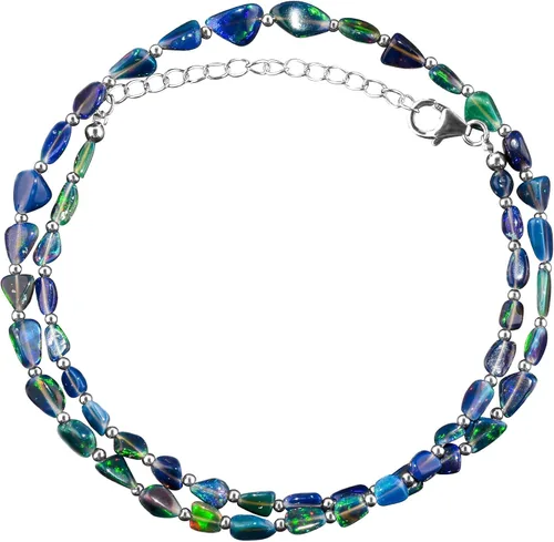 OdrillionGems Gargantilla de piedras preciosas 100% naturales, cuentas de pepitas de ópalo, plata de ley 925, cristales curativos, hecho a mano,