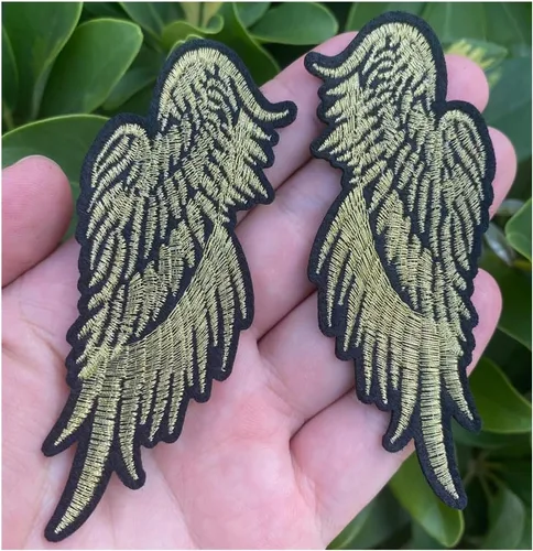 Miniatura 3 de 2 pares de alas de pájaro de ángel dorado bordadas para coser para planchar en parches de reparación de tela