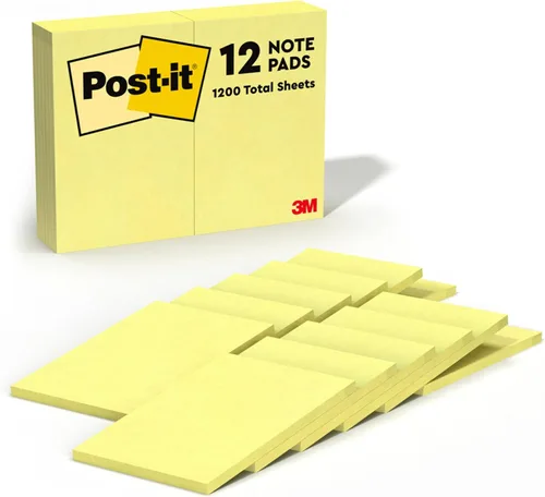 Post-it Notas, 4 x 6 pulgadas, notas adhesivas favoritas #1 de Estados Unidos, amarillo canario, 12 blocs por paquete