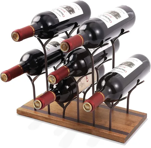 Miniatura 8 de Soporte de madera para vino de mesa, estante de vino de encimera, capacidad para 4 botellas de vino y 4 vasos, perfecto para decoración del hogar