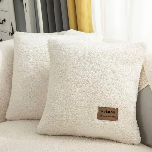 Miniatura 18 de vctops Paquete de 2 fundas de cojín decorativo de forro polar Sherpa de doble cara para sofá, cama y sillón, fundas de cojín de felpa suave y Azul