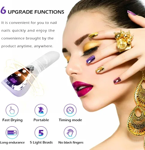 Miniatura 5 de Luz UV de mano para uñas de gel, mini lámpara de uñas portátil con flash LED, esmalte de curado de uñas recargable, secado rápido, máquina de secado