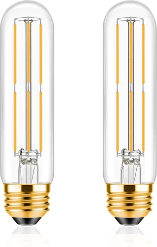 Miniatura 10 de ToBeGreat Bombilla LED T10 equivalente a 4 W, equivalente a 40 W, 2200 K ámbar blanco cálido, bombilla de filamento Edison tubular E26, luz de tubo