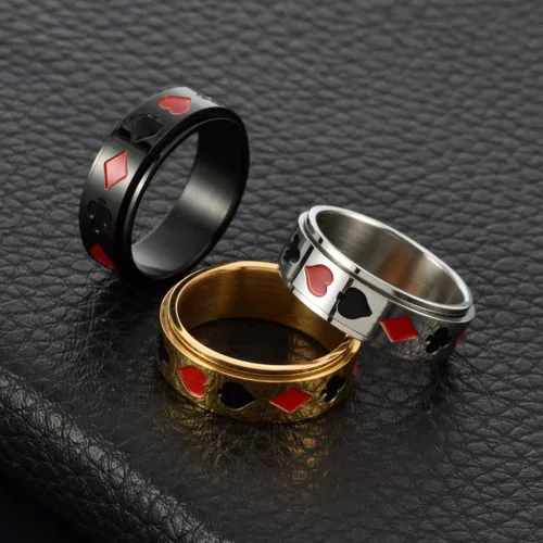Miniatura 4 de Anillos giratorios giratorios chapados en oro de 18 quilates con circonita cúbica para mujeres y hombres 0.315 in de acero inoxidable
