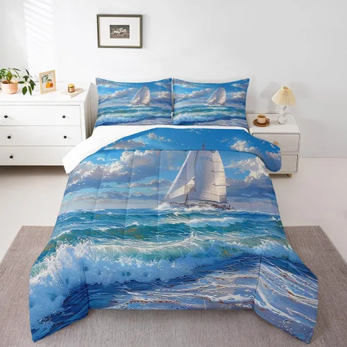Miniatura 21 de Octopus - Juego de edredón para niños, tamaño matrimonial, nubes oscuras, olas del océano, juego de ropa de cama retro trippy decoración de Rojo
