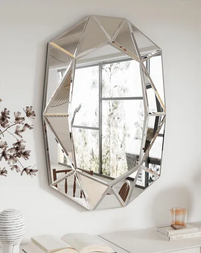 Miniatura 9 de Espejo de pared ovalado con forma de diamante, elegante marco de cristal, 40 x 28 pulgadas, color verde