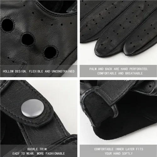 Miniatura 4 de ZLUXURQ Guantes de conducción profesionales de cuero con pantalla táctil para hombre, sin forro - Suaves y delgados de piel de cordero italiano