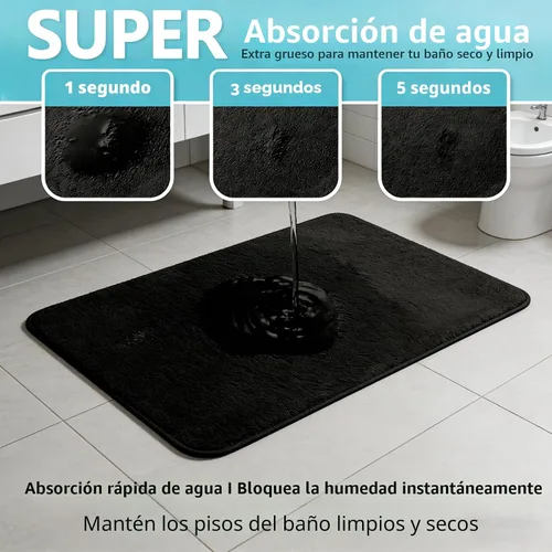 Miniatura 7 de Juego de alfombras de baño negros de espuma viscoelástica de 3 piezas con tapetes para inodoro, suaves y de apoyo, absorbentes de impactos