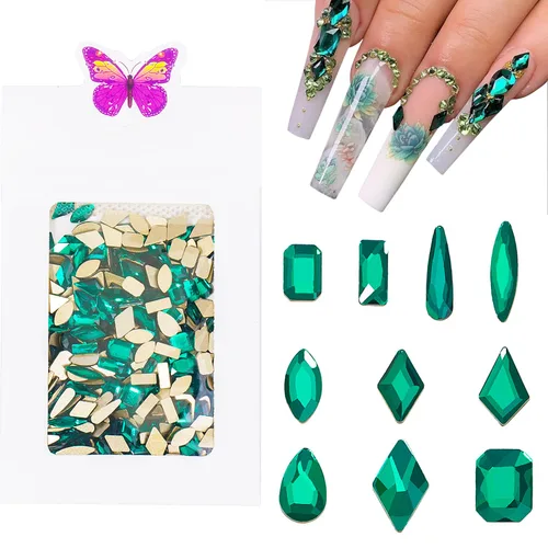 Miniatura 8 de Diamantes de imitación para uñas, 300 piezas de cristales AB, gemas de múltiples formas, diamantes de imitación de parte trasera plana, para arte