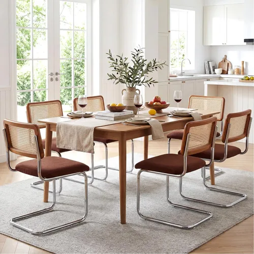 Miniatura 20 de Zesthouse Juego de 4 sillas de comedor de ratán natural, sillas de comedor modernas de mediados de siglo con respaldo de madera maciza y base