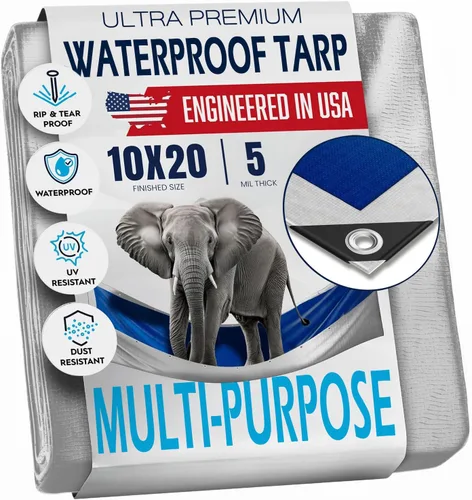 Miniatura 17 de Lona de plástico impermeable de 12 x 20 pies con ojales cada 18 pulgadas – 5 mil – Cubierta multiusos impermeable para lluvia, exteriores, jardín