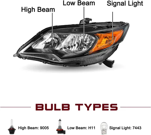 Miniatura 2 de JSBOYAT Conjunto de faros delanteros con bombillas para Honda Civic Coupe 2014-2015 de 2 puertas [tipo halógeno de fábrica] Par de repuesto de faros