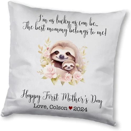 Miniatura 13 de Mother's Day Sloth, First Mother's Day Custom Pillowcase, Personalized Mother's Day Pillowcase, Gift for Mom, Home Decor
