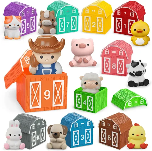 Juguete de aprendizaje para niños pequeños de 1, 2 y 3 años, 20 piezas de animales de granja y marionetas de dedo, juguetes Montessori para niños,