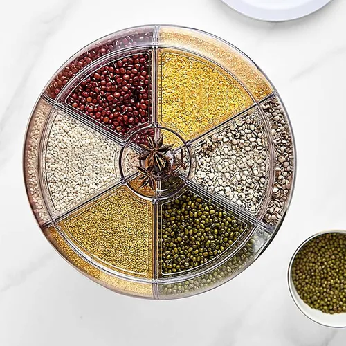 Dispensador de cereales giratorio para encimera, recipientes de grano con 6 compartimentos, ideal para almacenamiento de lentejas, arroz, frijoles y