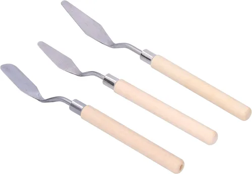 Miniatura 8 de Juego de cuchillos de paleta, 3 unids mango de madera pintura al óleo raspador cuchillo de paleta mango de madera pintura cuchillo conjunto