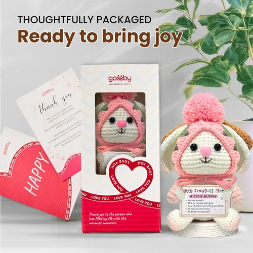 Miniatura 4 de Gossby Regalo inspirador para mujeres, ganchillo positivo de conejito, Navidad, cumpleaños, regalo de energía positiva, mamá, compañera de trabajo