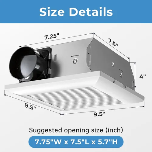 Miniatura 6 de JOEAONZ Extractor de baño de 80 CFM muy silencioso con carcasa Matel, ventilador de ventilación de montaje en techo, gran capacidad de flujo