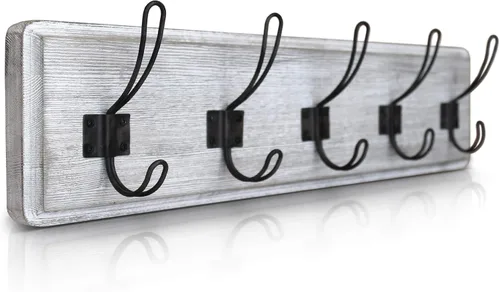 Miniatura 8 de HBCY Creations Perchero de pared rústico envejecido con 5 ganchos, ganchos de pared de pino macizo de 24 pulgadas para entrada, cuarto de servicio