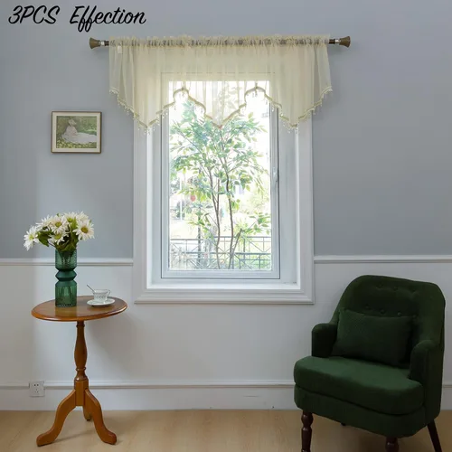Miniatura 7 de PearAge Cortinas Cenefa Transparente con Cuentas para Sala de Estar, Cenefa de Ventana de Granja con Bolsillo para Barra, Cenefa de Cortina de Gasa