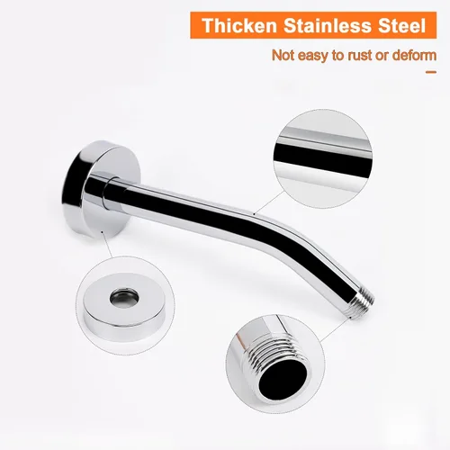 Miniatura 3 de Brazo de ducha con brida y cinta de teflón, tubo de ducha montado en la pared, brazo de extensión de acero inoxidable 304 para cabezal de ducha fijo