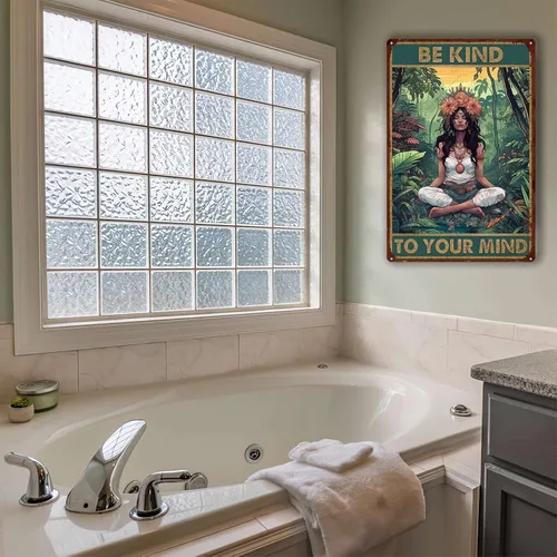 Miniatura 6 de LIUAXICIA Letrero de metal con texto en inglés «Be Kind to Your Mind» para decoración de pared para familia, bar, restaurante, cafetería, baño