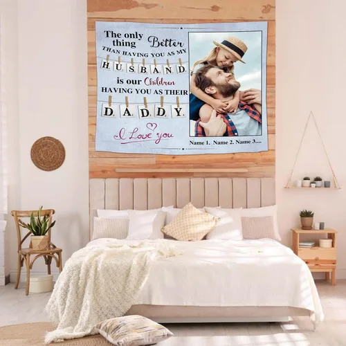 Miniatura 2 de Tiirreez Regalos para el día del padre, tapiz personalizado con texto fotográfico, regalos para papá de hija, hijo, esposa, tapiz personalizado