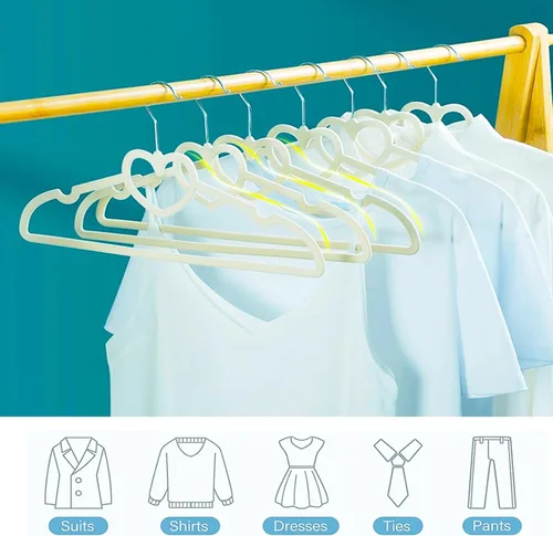 Miniatura 5 de Paquete de 50 perchas de terciopelo blanco, perchas antideslizantes de 16 pulgadas para adultos, colgador de ropa delgado con gancho giratorio