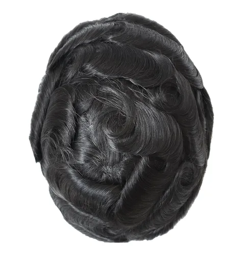 Miniatura 7 de Natural Mens sistema de reemplazo de cabello humano real caballeros humano negro hairpieces piel fina polivinílica V Looped Mens Toupee Unit #1B