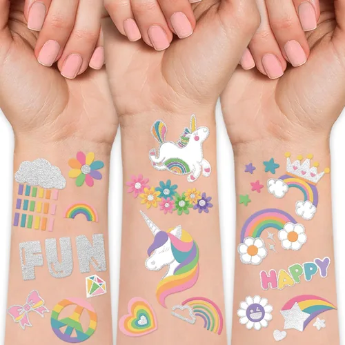 Miniatura 12 de Tatuajes Temporales Impermeables - 143pcs Tatuajes Falsos Geniales para Fiestas de Cumpleaños de Niñas, Detalles de Fiesta, Zapatos de Princesa Rosa