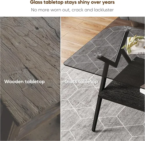Miniatura 5 de Mesa auxiliar rectangular contemporánea de cristal con patas de metal cruzadas en ángulo para sala de estar, elegante mesa auxiliar de vidrio