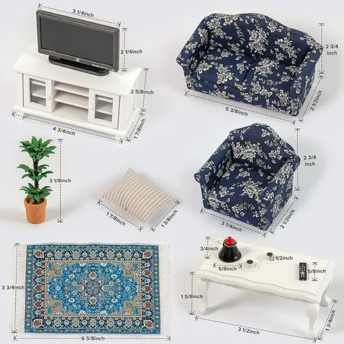 Miniatura 2 de Muebles de casa de muñecas en miniatura a escala 1 y 12 – Juego de muebles de casa de muñecas de madera para sala de muñecas – Muebles de casa