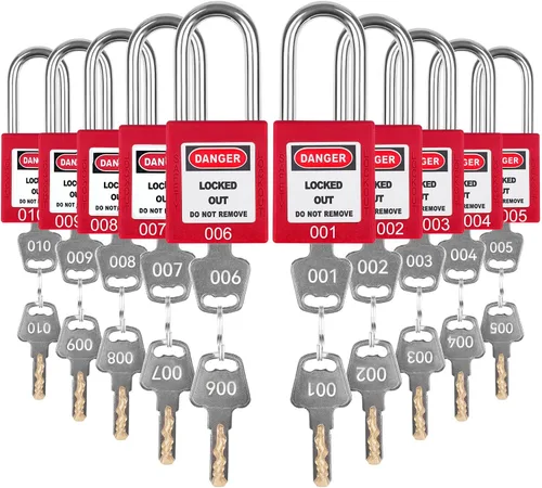 Miniatura 17 de Juego de 5 cerraduras de bloqueo con llave negra, 2 llaves por cerradura, candados de seguridad compatibles con OSHA para kit de etiqueta de bloqueo